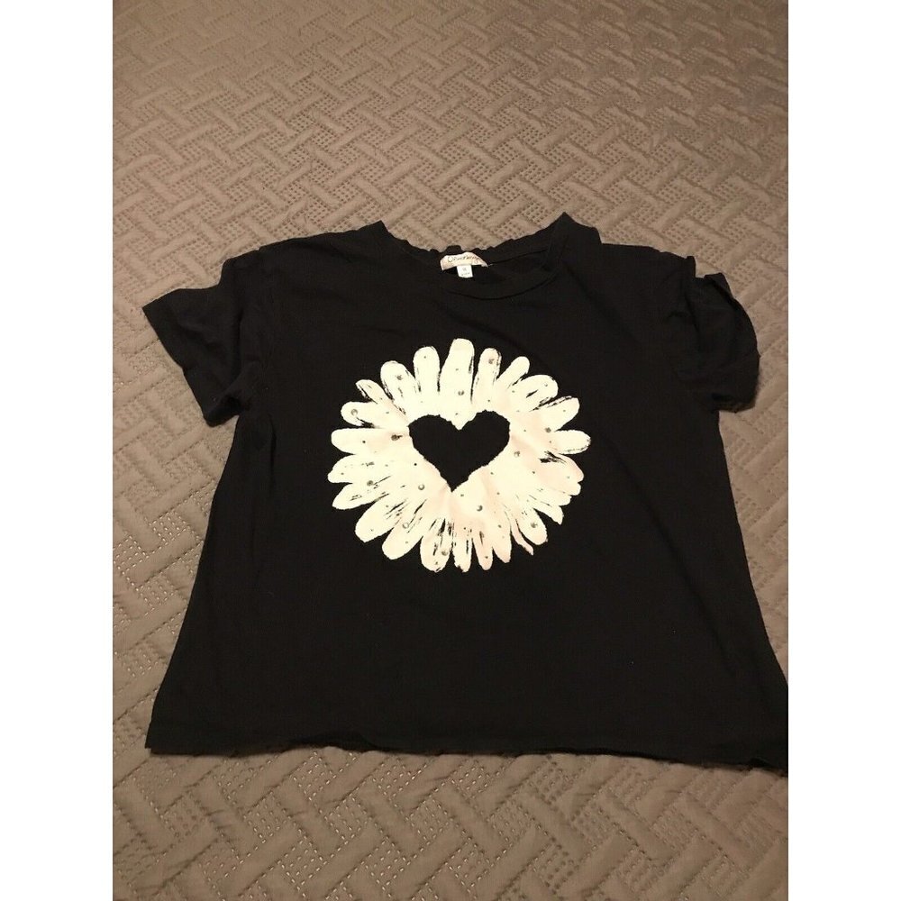 Olsenboye Black White Daisy Sequin Y2K Crop Top Cotton Size Medium - Picture 4 of 9